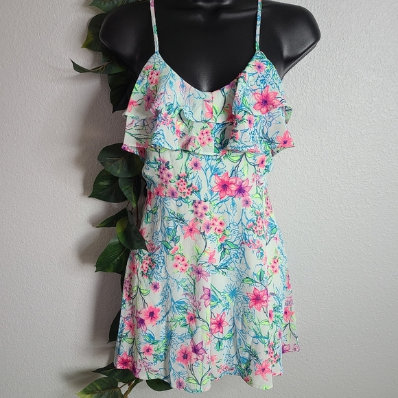 Candie's Pants - Size 0 CANDIES Neon Pink Green Blue Floral Romper